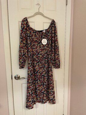 Lost + Wander Floral Midi Dress Black Multi S